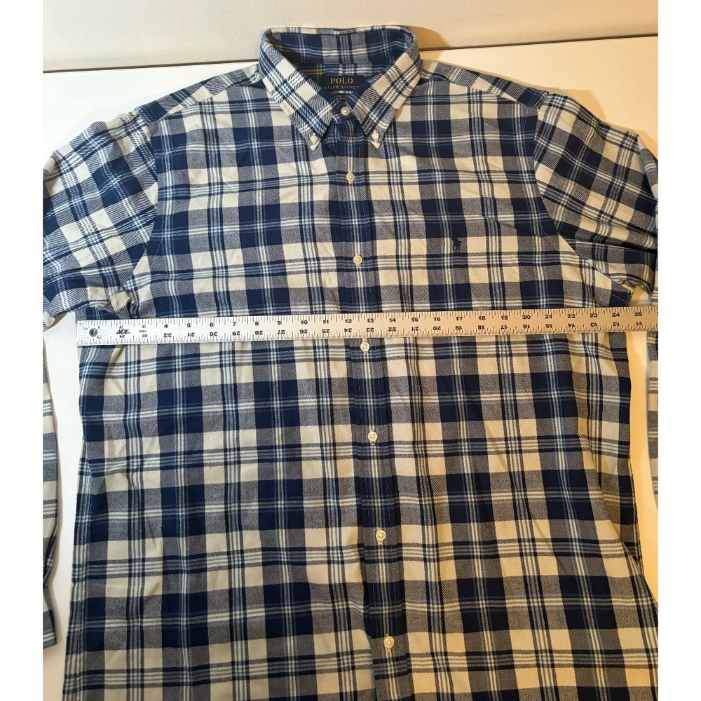 Polo Ralph Lauren Blue White Flannel Shirt | Classic Fit Performance | XL - Picture 4 of 5